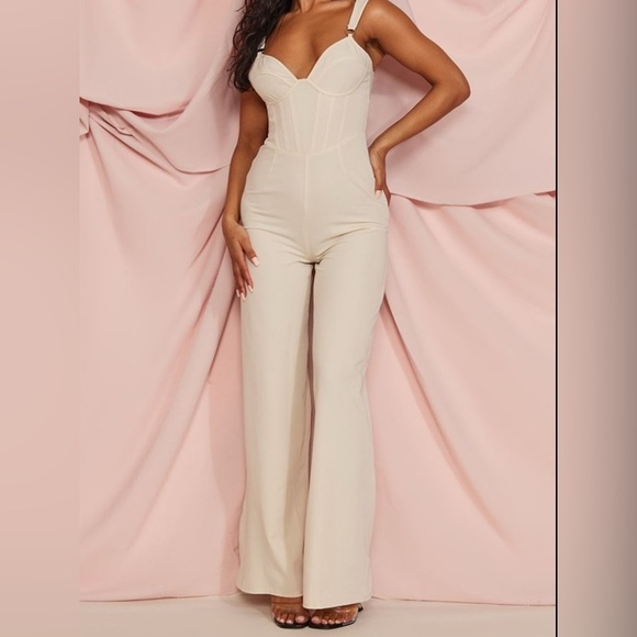 PrettyLittleThing Stone Woven Corset Ring Detail Strappy Jumpsuit - Picture 2 of 6